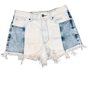 👖🌴 PACSUN Two-Tone Colorblock Denim Cutoff Shorts Raw‎ Hem High Rise, Sz 26
